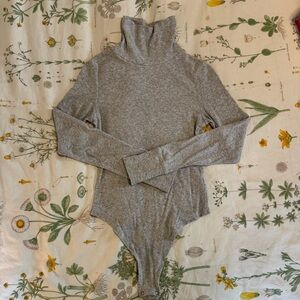 Aerie Gray Turtleneck Ribbed Bodysuit